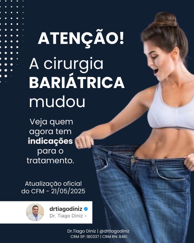 🔹ATUALIZAÇÃO IMPORTANTE SOBRE A CIRURGIA BARIÁTRICA E METABÓLICA! O CFM atualizou os critérios e, a partir de agora, novos perfis de pacientes podem ter indicação para o tratamento cirúrgico da obesidade. ➡️ Antes: IMC acima de 40 (mesmo sem doenças) IMC acima de 35, com comorbidades associadas ➡️ Agora: Pacientes com IMC entre 30 e 35 também podem ser candidatos à cirurgia, desde que apresentem doenças associadas, como: Diabetes tipo 2 Apneia do sono Refluxo severo Doenças cardíacas 🔹Essa mudança é um avanço na medicina, reforçando que a obesidade não é uma questão estética, mas sim de saúde. ⚠️ Atualização oficial do CFM — 21/05/2025. #CirurgiaBariatrica #SaudeEMedicina #Bariatrica #ObesidadeTemTratamento #Saude #VidaSaudavel